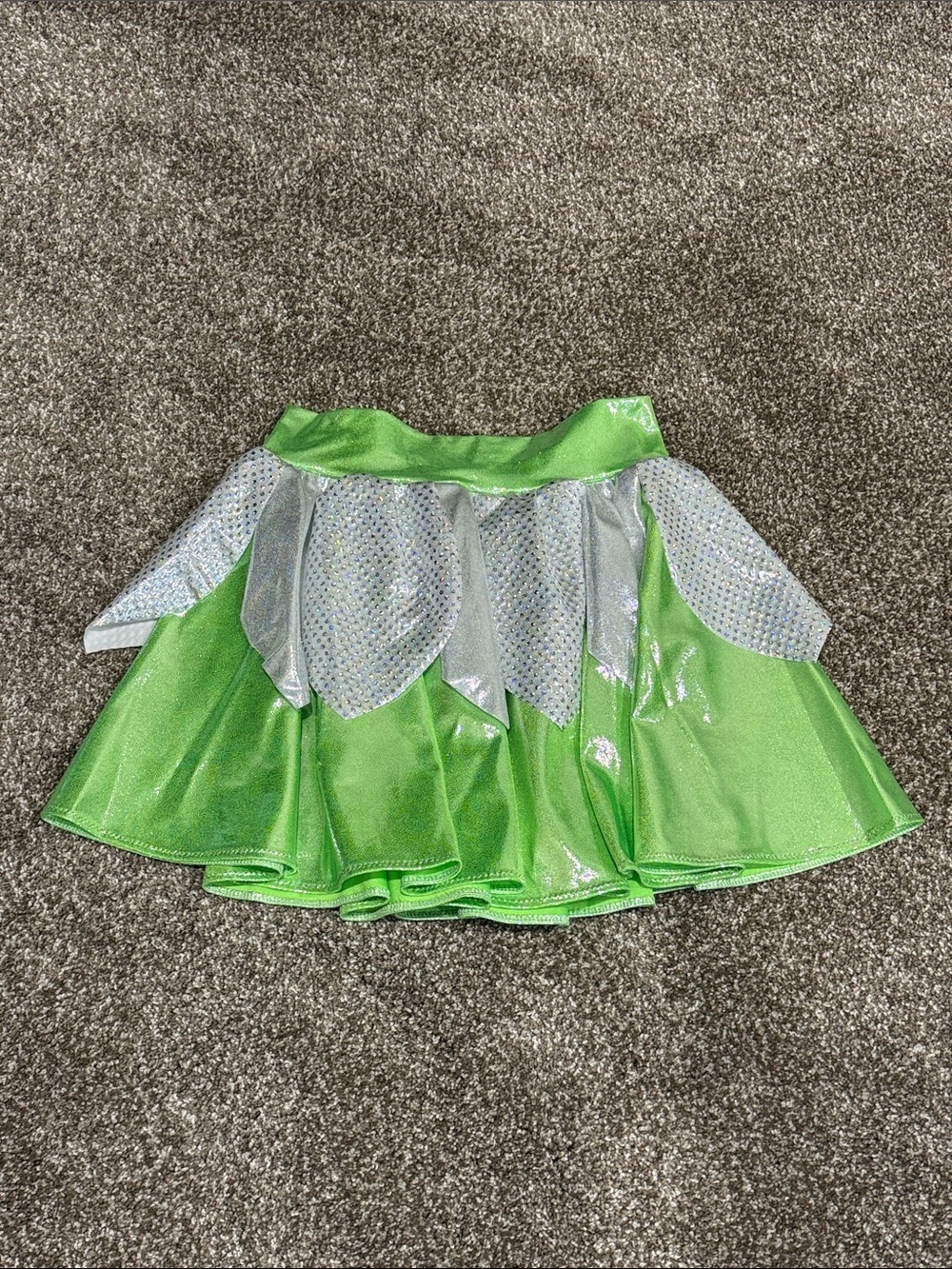 Sparkle Skirt Green Metallic Petal Skirt with Silver Overlay- Tinker Bell